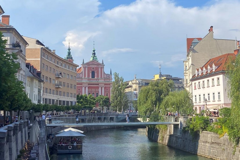 View of Ljubljana Old City with river