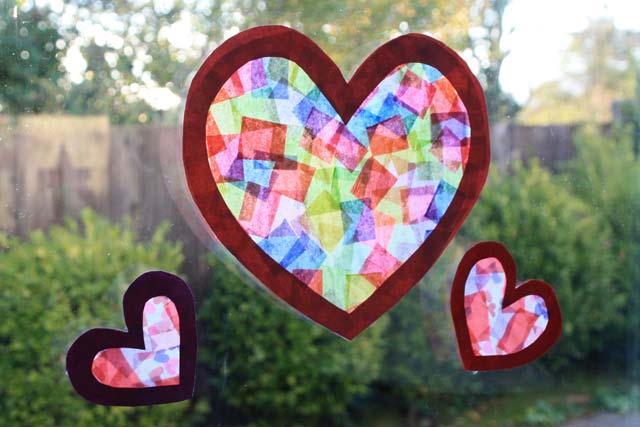 Valentine's Day Tissue Paper Suncatchers