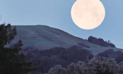 Full moon rising over a hill