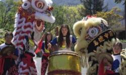 Lion dancers with Mt Tam in the background