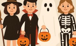 Illustration of kids wearing Halloween costumes old fashioned