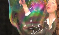 Woman with giant bubble