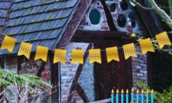Bottle house at Marin Art and Garden Center decorated for Chanukah