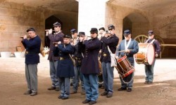 Civil war band performing in Fort Point courtyard