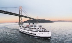 Hornblower boat and San Francisco Bay Bridge