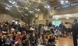 Children exploring musical instruments during Marin Symphony's Mini Maestro Children's Concert in Corte Madera.