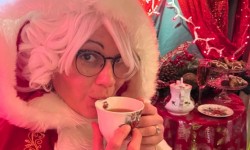 Mrs. Claus drinking tea