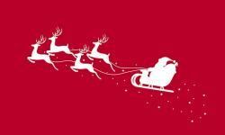 Santa in sleigh with reindeer