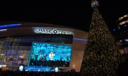 Thrive City Chase Center Christmas Tree and screen with entertainment