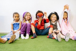 Kids in Halloween costumes