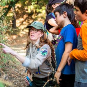 Marin Parks naturalist explaining something to kids