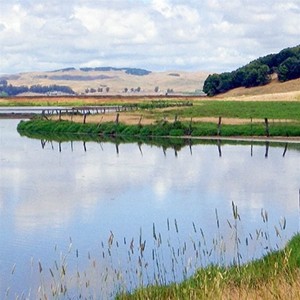 Rush creek view with wetlands and hills