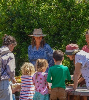 Solstice gathering with kids outdoors