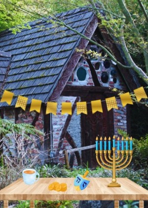 Bottle house at Marin Art and Garden Center decorated for Chanukah