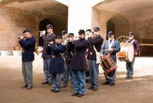Civil war band performing in Fort Point courtyard