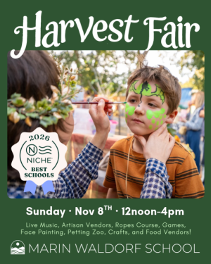 Child getting face painted at Marin Waldorf School's Harvest Fair 2026, a family-friendly fall festival in San Rafael, Marin County.
