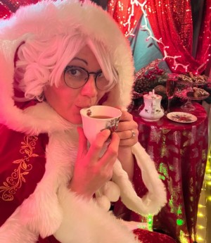 Mrs. Claus drinking tea