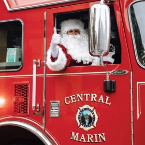 Santa in red fire engine