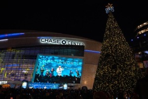 Thrive City Chase Center Christmas Tree and screen with entertainment