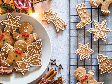 Gingerbread people and cookies on a table