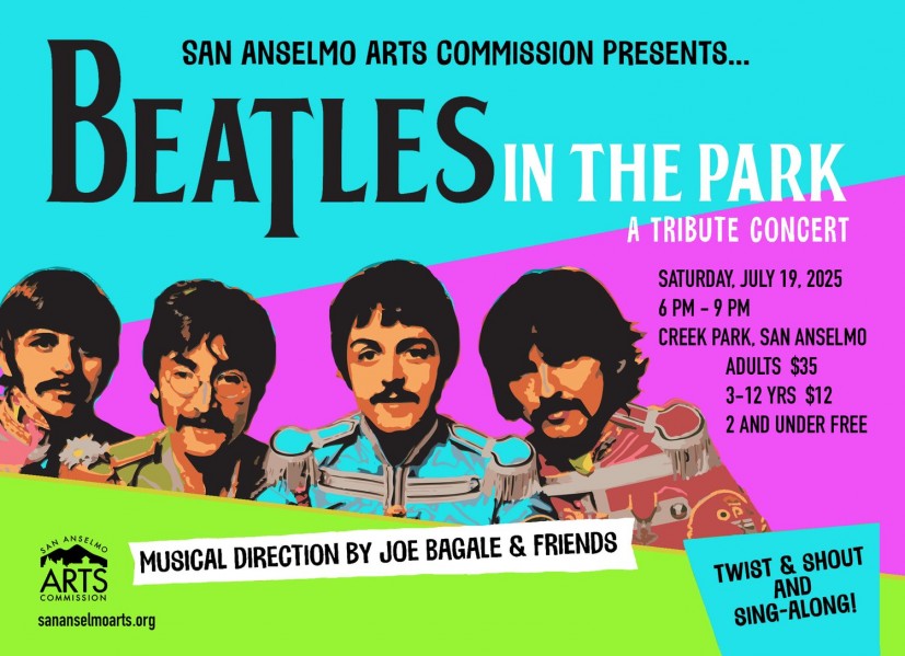 2025 Beatles in the Park postcard July 19, 2025 San Anselmo Creek Park