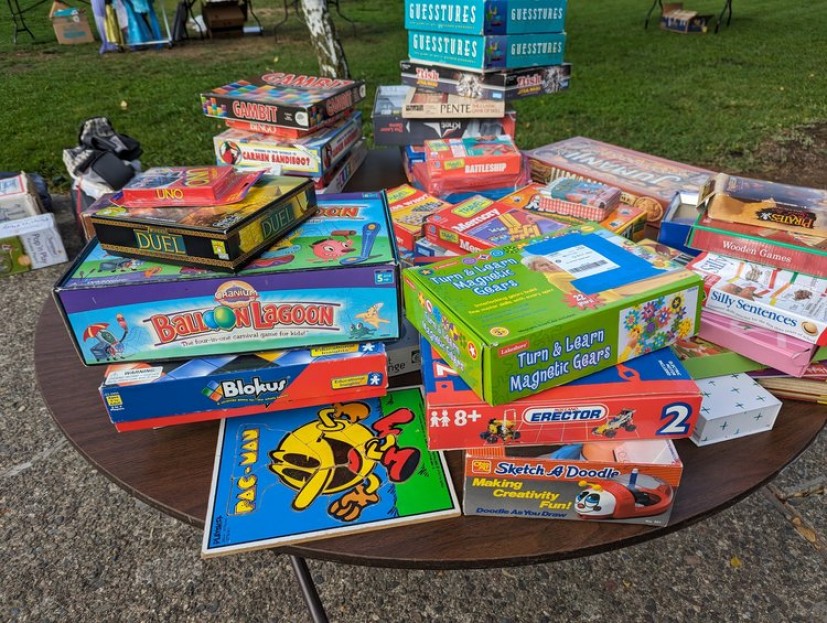 Games and toys for sale on a table