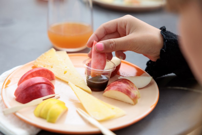 Plate with apples and cheese and stuff
