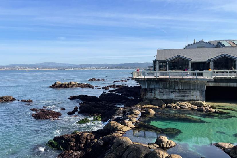 Monterey Bay Aquarium deck outdoors view of the bay