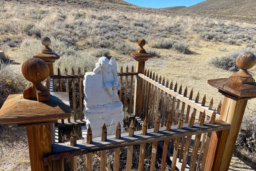 Bodie cemetery gravesite with marble angel monument