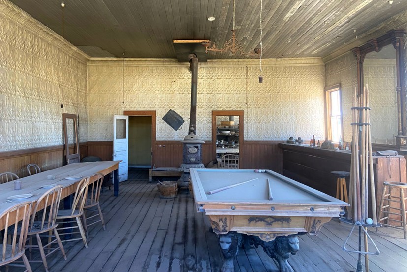 Saloon with pool table and chairs Bodie State Historic Park