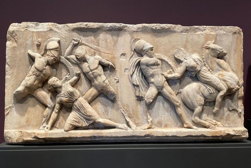 Getty Villa Greek frieze with warriors