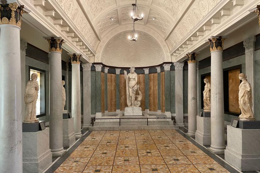 Hallway with statues in Getty Villa