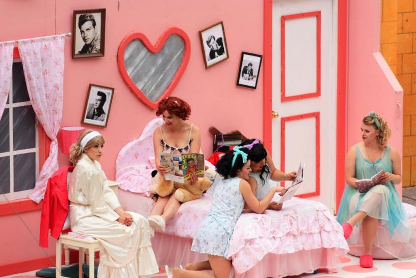 Teen girls at a pajama party in Grease at the Mountain Play