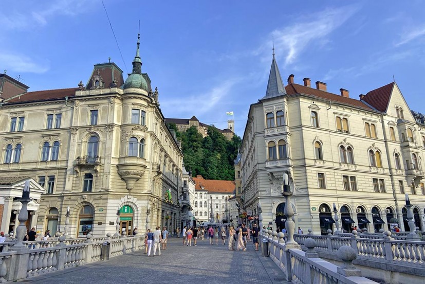 View of Ljubljana Old City with castle