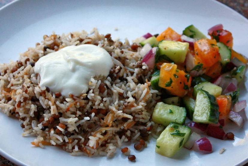 Mujaddara rice and lentils