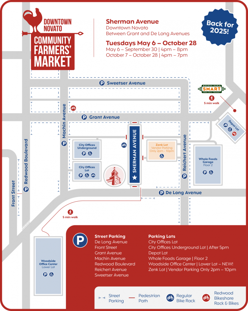 Downtown Novato Farmer's Market parking map