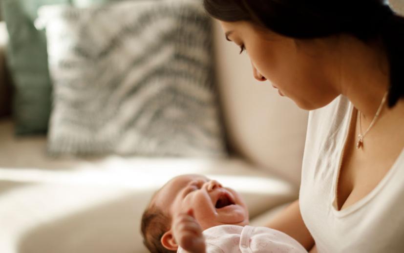 mom with crying baby