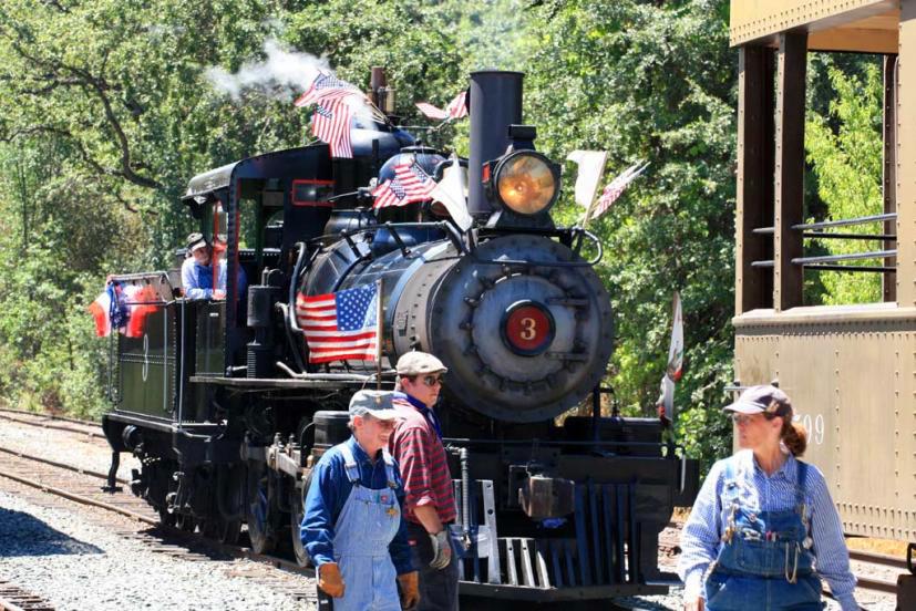 Historic locomotive number 3 at Railtown State Historic Park in Jamestown CA on the 4th of July