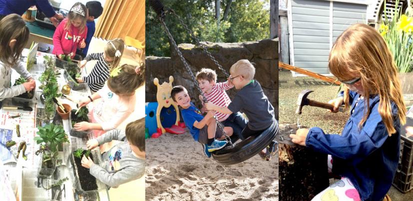 Preschoolers involved in activities at Ross Valley Nursery School