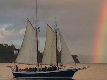 Schooner Freda B and rainbow