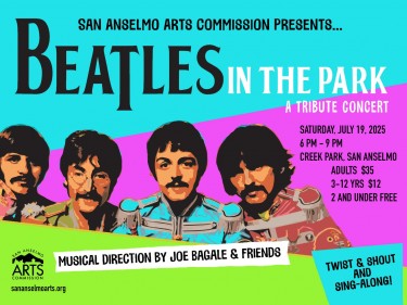 2025 Beatles in the Park postcard July 19, 2025 San Anselmo Creek Park