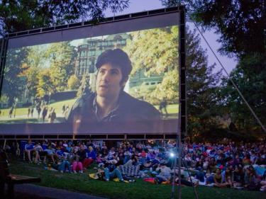 Outdoor movie screening in a park in Marin